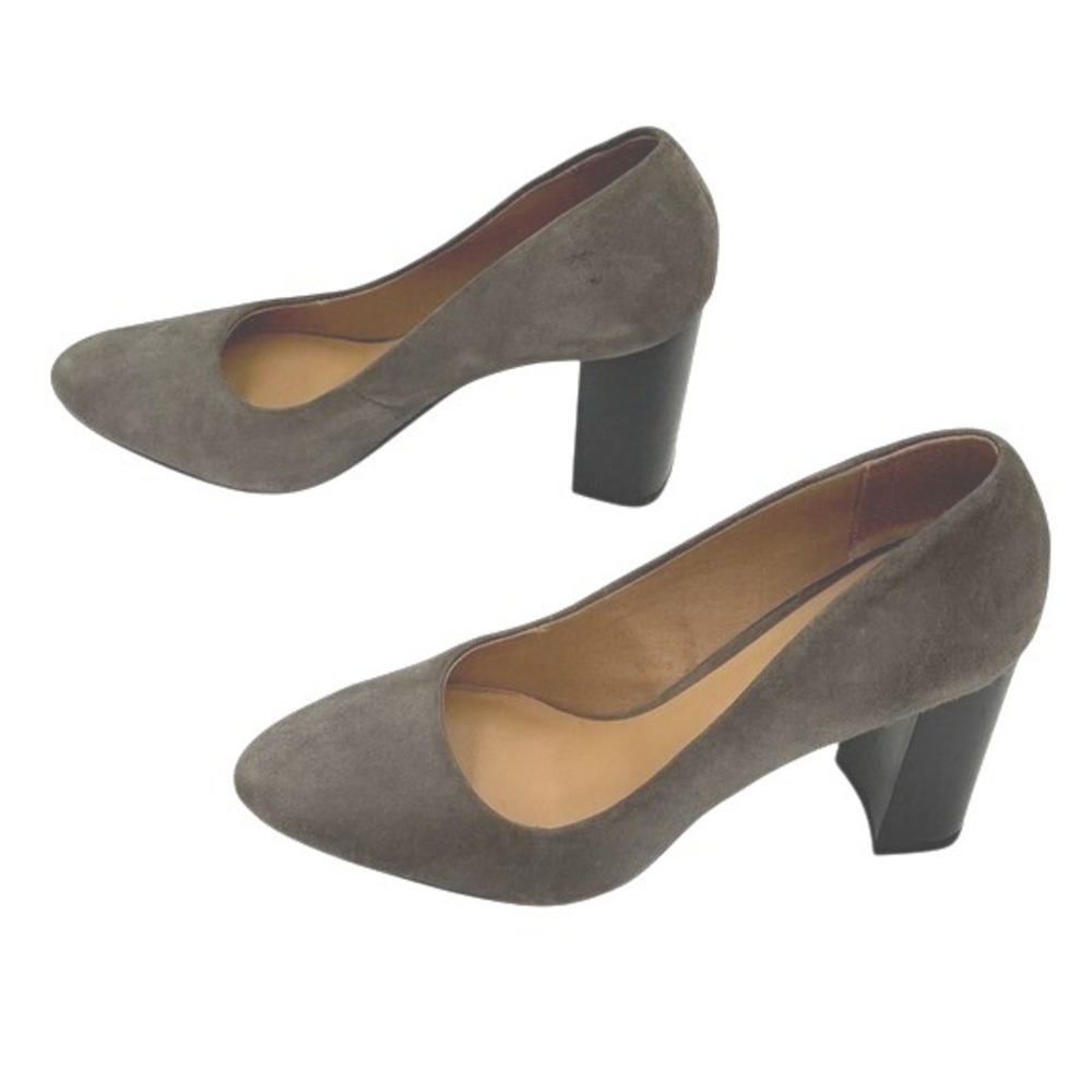 Franco Sarto Gray Suede Block Heel Pump Grannycore Dark Academia - Picture 2 of 9
